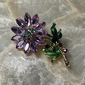 Purple Crystal Flower Brooch